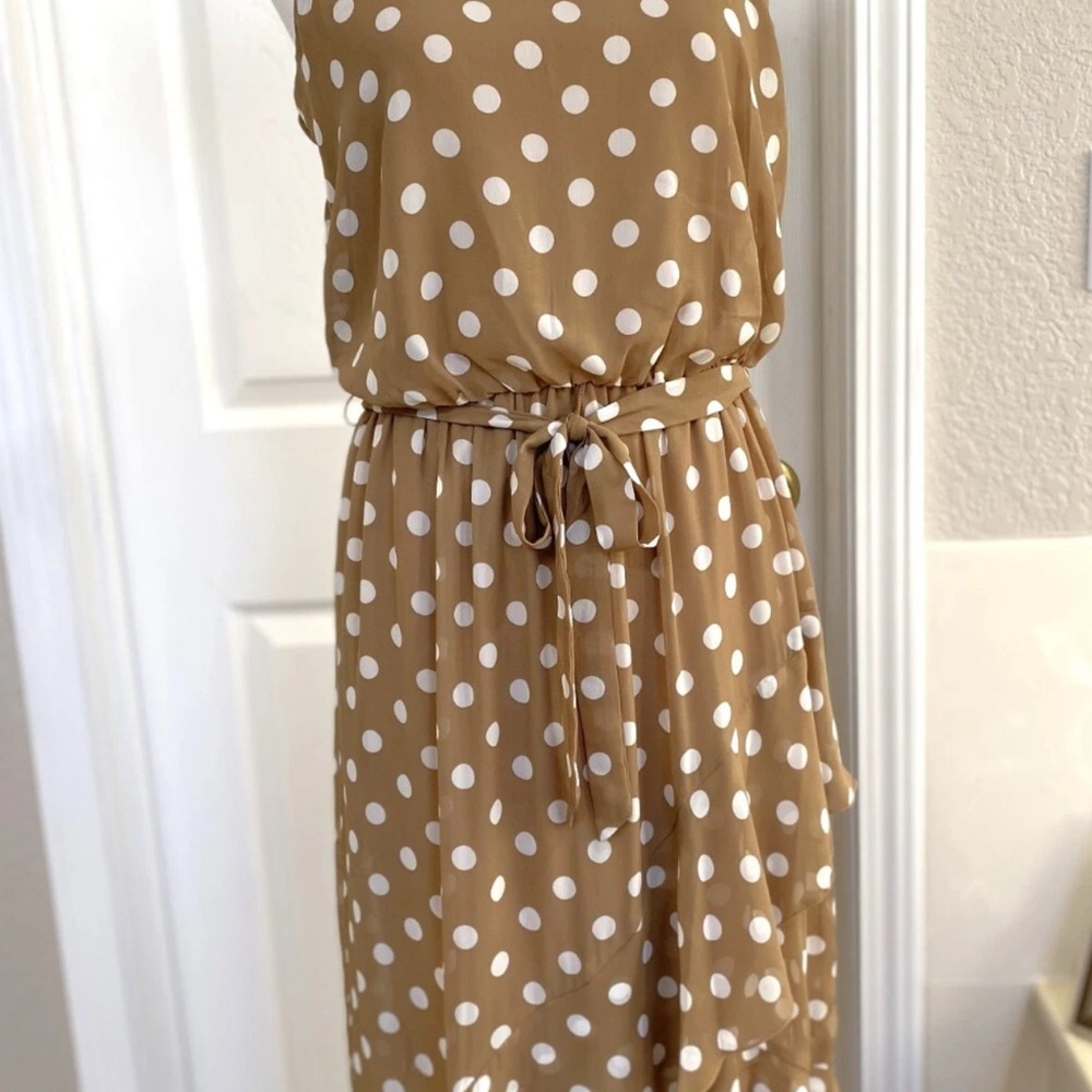 Tan and Brown Halter Midi Sundress - Picture 1 of 5